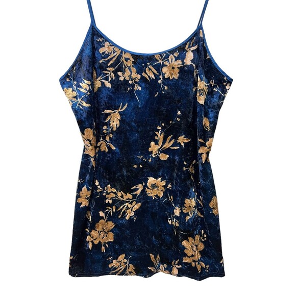 Vintage 90s Secret Treasures Women's Blue Velvet Floral Nightgown Babydoll Large - Picture 2 of 8